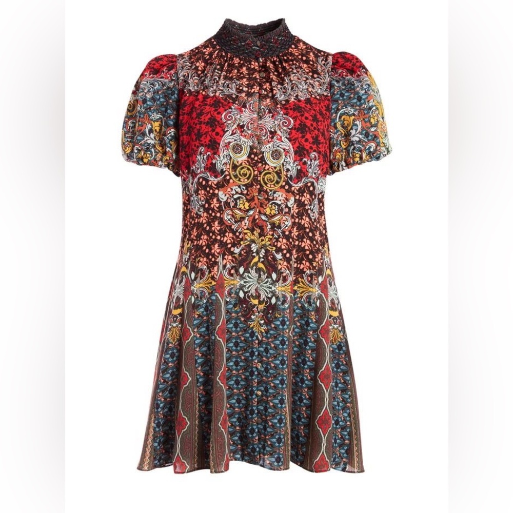 Alice + Olivia Janis Mixed Print Puff Sleeve Dress